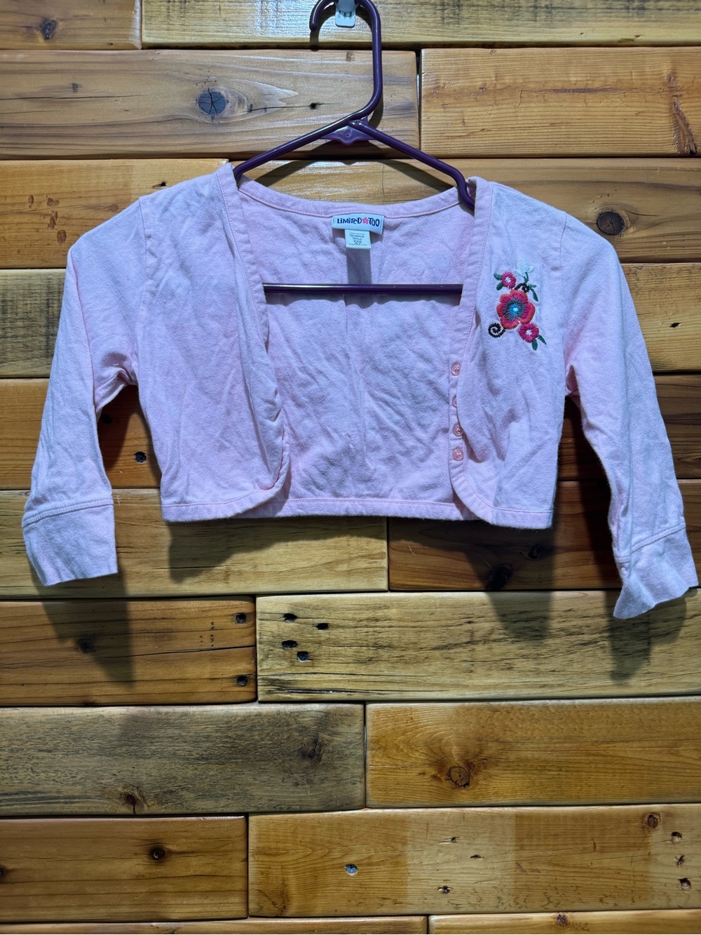 Limited Too Pink Cropped Cardigan with Floral Embroidery